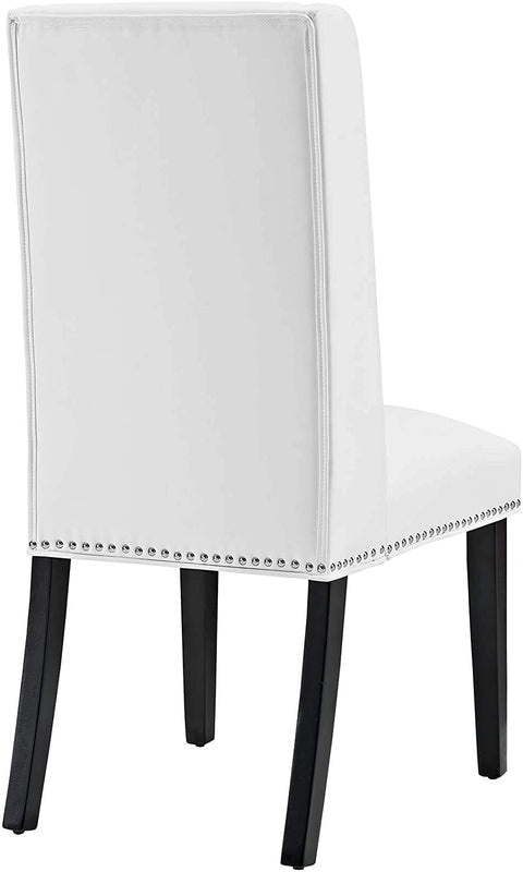 Oakestry Baron Modern Tall Back Wood Faux Leather Upholstered Four Dining Chairs in White