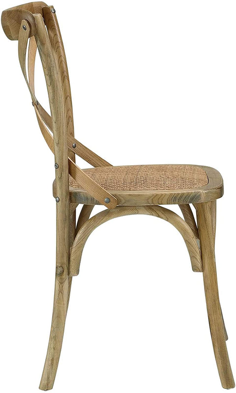 Oakestry Gear Rustic Modern Farmhouse Elm Wood Rattan Two Dining Chairs in Natural