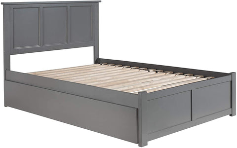 Oakestry Madison Platform Bed with Flat Panel Footboard and Twin Size Urban Trundle, Full, Grey