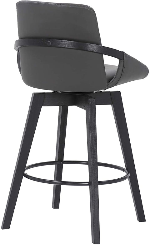 Oakestry Baylor Swivel Wood Bar or Counter Height Stool in Faux Leather, Gray/Black, 26&#34; Counter Height