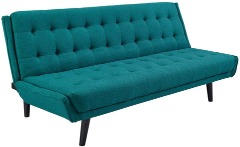 Oakestry Glance Mid-Century Modern Upholstered Fabric Convertible Futon Sofa Bed Couch In Teal