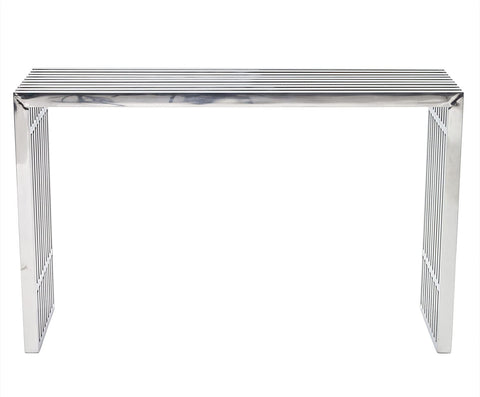Oakestry Gridiron Contemporary Modern Stainless Steel Console Table, Silver