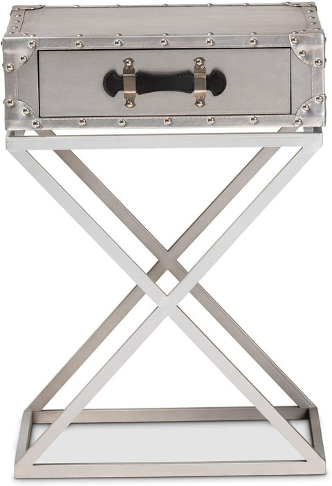 Oakestry William Modern French Industrial Silver Metal 1-Drawer Nightstand