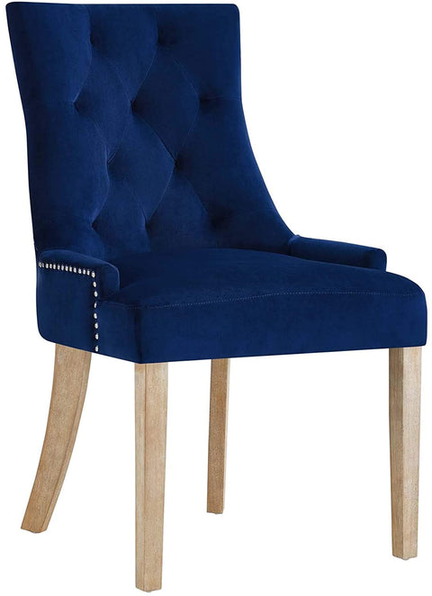 Oakestry Pose Tufted Performance Velvet Upholstered Two Dining Chairs with Nailhead Trim in Navy