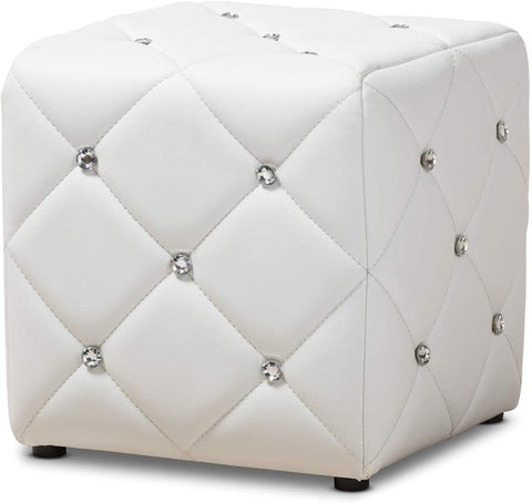 Oakestry Stacey Modern and Contemporary White Faux Leather Upholstered Ottoman/Contemporary/White/Faux Leather/Eucalyptus Wood/HDF/Foam