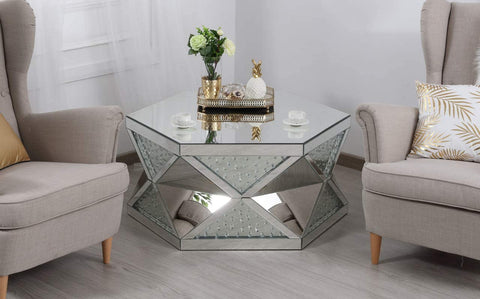 Elegant Decor 39.5 in Crystal Mirrored Coffee Table