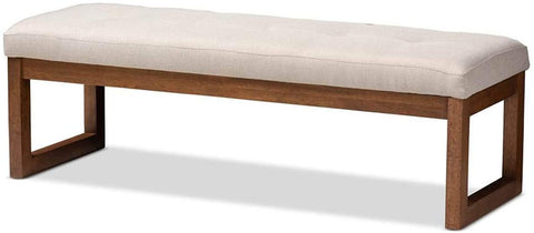 Oakestry Caramay Modern and Contemporary Light Beige Fabric Upholstered Walnut Brown Finished Wood Bench