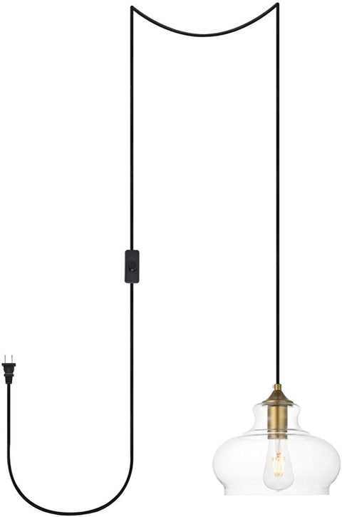 Oakestry Destry 1 Light Brass Plug-in Pendant with Clear Glass