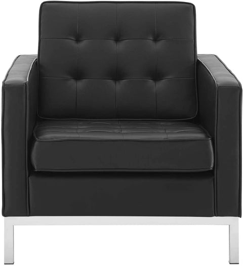 Oakestry Loft Tufted Button Faux Leather Upholstered Accent Armchair in Silver Black