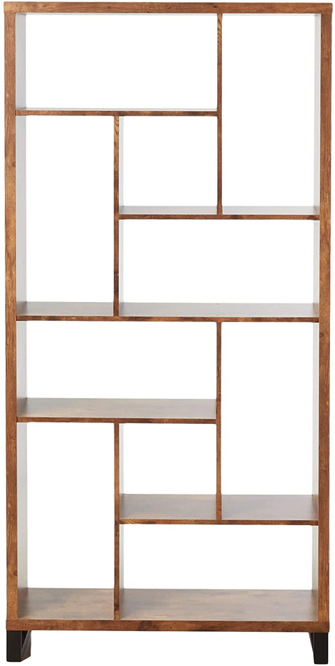 Oakestry Oakestry Industrial Rustic Antique Nutmeg Open Bookcase with Different Sized Cubbies, 34.75&#34; D x 11.5&#34; W x 70.75&#34; H