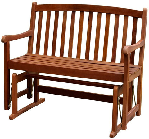 Oakestry 2-Person Glider Bench Wooden Bench for Outdoor Patio Garden Dining, Stained