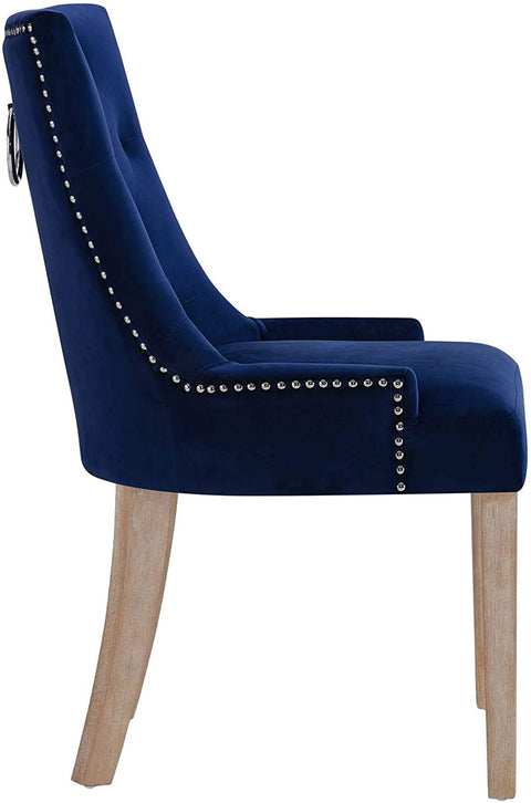 Oakestry Pose Tufted Performance Velvet Upholstered Two Dining Chairs with Nailhead Trim in Navy