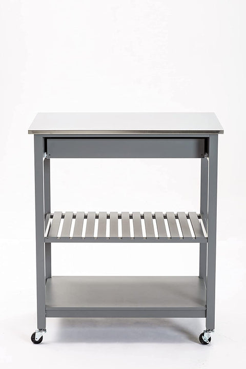 Oakestry Holland Kitchen Cart with Stainless Steel Top, Gray