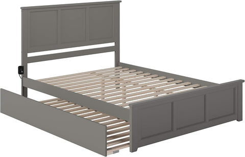 AFI Madison Platform Bed with Matching Footboard and Turbo Charger with Twin Extra Long Trundle, Queen, Grey