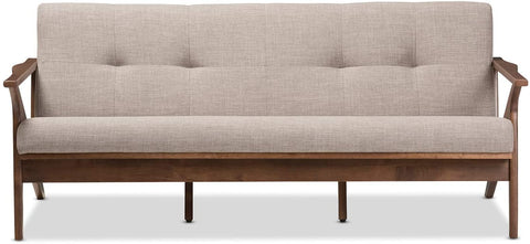 Oakestry Bianca 3-Seater Sofa Mid-Century/Light Grey/Walnut Brown/Fabric Polyester 100%&#34;/Rubber Wood/