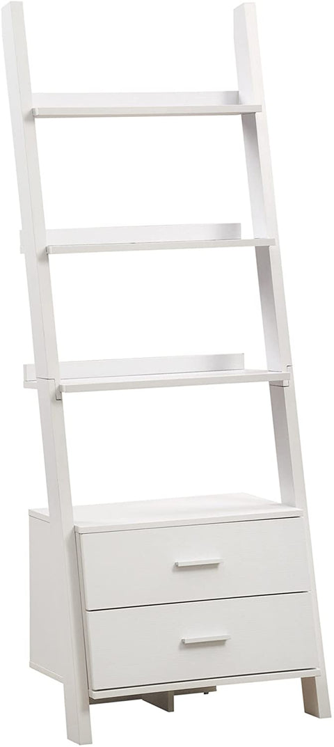 Oakestry , Bookcase, Ladder with 2-Storage Drawers, White, 69&#34;H