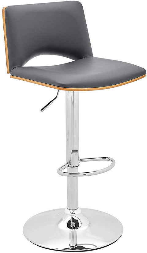 Oakestry Thierry Adjustable Swivel Gray Faux Leather with Walnut Back and Chrome Bar Stool