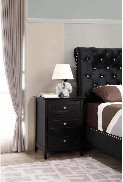 Oakestry 3 Drawer Nightstand, Black