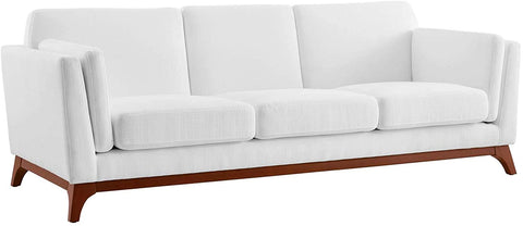 Oakestry Chance Mid-Century Modern Upholstered Fabric Sofa In White