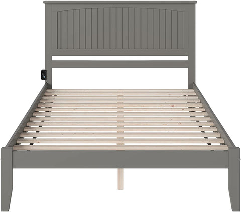 Nantucket Queen Platform Bed with Open Footboard and Turbo Charger in Grey