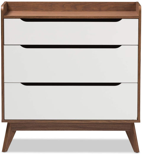 Oakestry Brighton 3-Drawer Storage Chest Mid-Century/White/Walnut Brown/Particle Board/MDF with PU Paper/