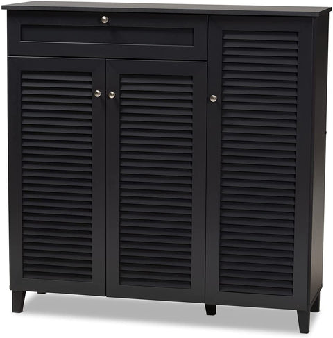 Oakestry Coolidge Modern and Contemporary Dark Grey Finished 11-Shelf Wood Shoe Storage Cabinet with Drawer