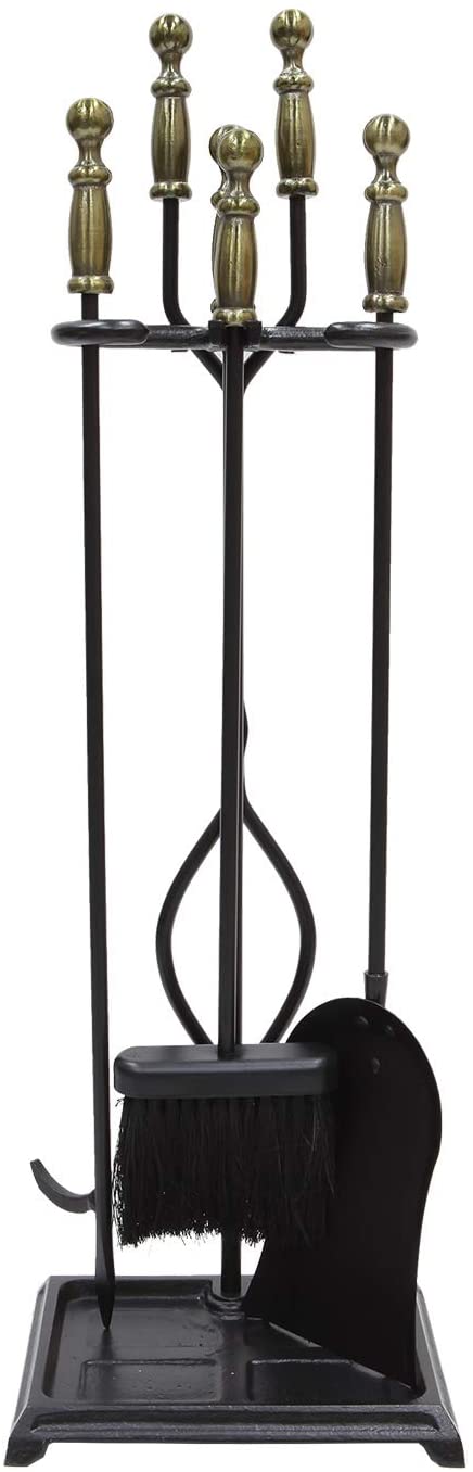 Oakestry Westminster 5-piece Fireplace Tool Set, Antique Brass and Black