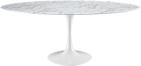 Oakestry Lippa 78&#34; Oval-Shaped Mid-Century Modern Dining Table with Artificial Marble Top and White Base