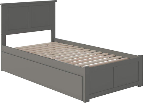 AFI Madison Platform Bed with Flat Panel Footboard and Turbo Charger with Twin Size Urban Trundle, Grey