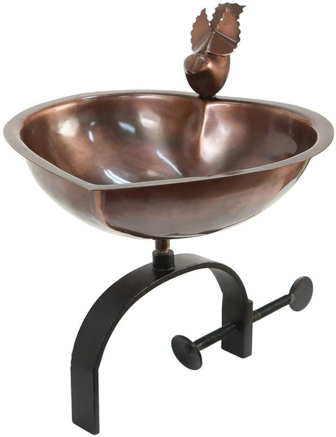 Oakestry HBB-01-OR Heart Shaped Birdbath with Railing Bracket, Copper, Black