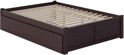 Oakestry Concord Platform Bed with Footboard and Turbo Charger with Twin Extra Long Trundle, Queen, Espresso