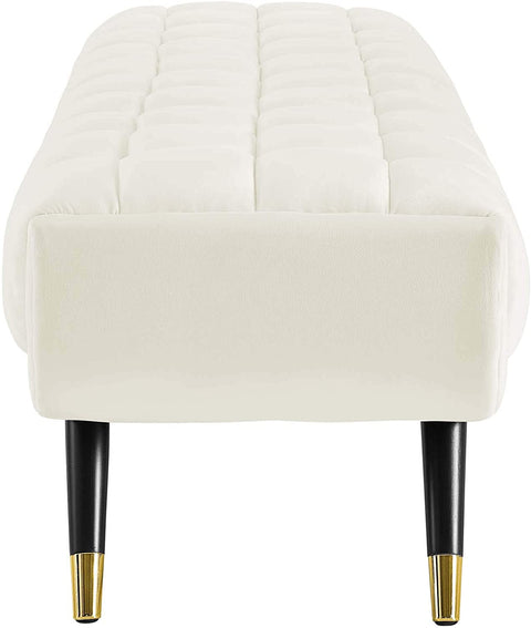 Oakestry Adept Mid-Century Modern Velvet Upholstered Tufted Accent Bench in Ivory