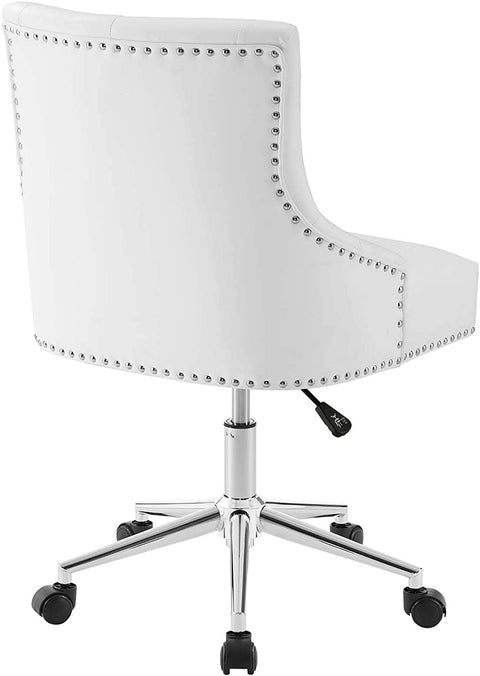Oakestry Regent Tufted Button Faux Leather Swivel Office Chair with Nailhead Trim in White