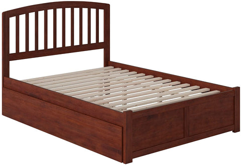 Oakestry Richmond Platform Bed with Flat Panel Footboard and Turbo Charger with Twin Size Urban Trundle, Full, Walnut