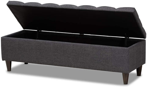 Oakestry Brette Mid-Century Modern Charcoal Fabric Upholstered Dark Brown Finished Wood Storage Bench Ottoman