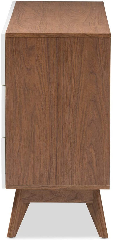 Oakestry Calypso Mid-Century Modern White and Walnut Wood 6-Drawer Storage Dresser Mid-Century/White/Walnut Brown/Particle Board/MDF with PU Paper/