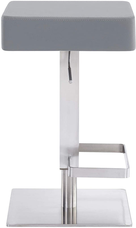 Oakestry Kaylee Contemporary Swivel Barstool in Brushed Stainless Steel and Grey Faux Leather