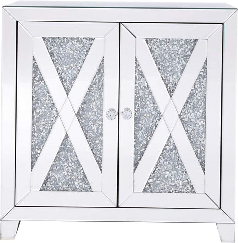 Elegant Decor 28 in Silver Crystal Mirrored Two Door Cabinet