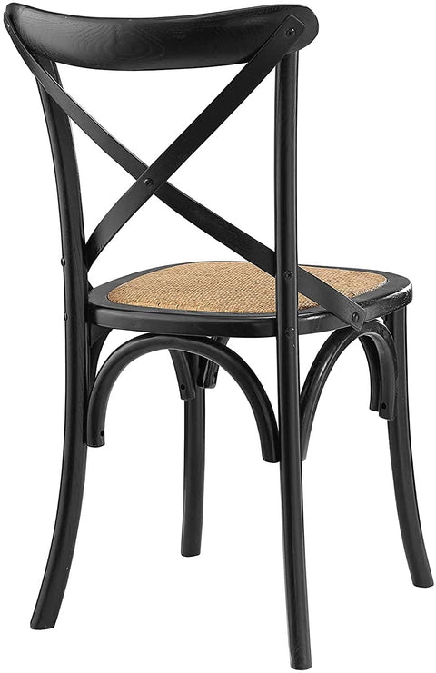 Oakestry Gear Rustic Modern Farmhouse Elm Wood Rattan Dining Chair in Black