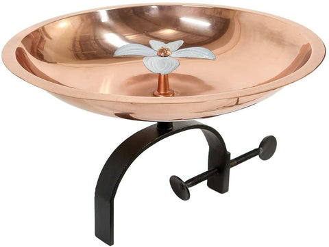 Oakestry BB-08-OR Dogwood Bracket Railing Mount Birdbath, Copper, White, Black