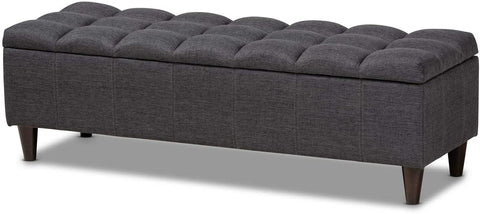 Oakestry Brette Mid-Century Modern Charcoal Fabric Upholstered Dark Brown Finished Wood Storage Bench Ottoman
