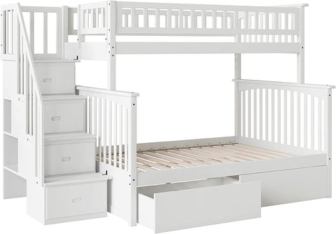 Oakestry Staircase Bunk with Turbo Charger and Urban Bed Drawers, Twin/Full, White