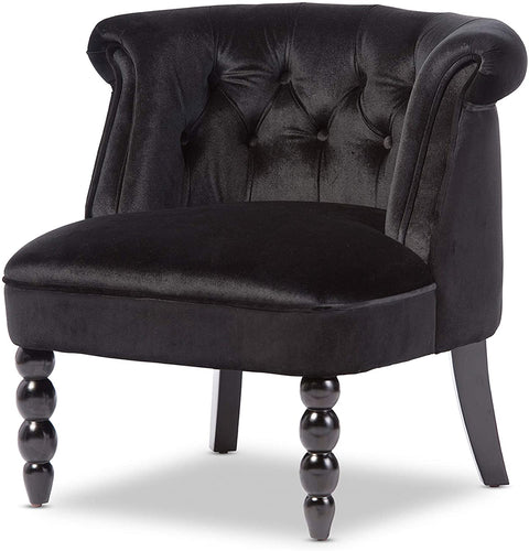 Oakestry Oakestry Flax Victorian Style Velvet Fabric Upholstered Vanity Accent Chair, Large, Black