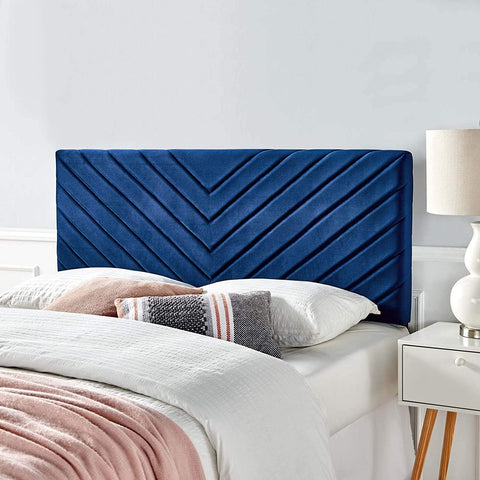 Oakestry Alyson Angular Channel Tufted Performance Velvet Full/Queen Headboard in Navy