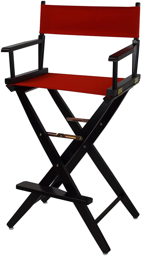 Oakestry Extra-Wide Premium 30&#34; Director&#39;s Chair Black Frame with Red Canvas, Bar Height