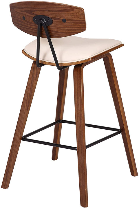Oakestry Fox Multi Color Option Faux Leather Kitchen Barstool with Walnut Wood Frame and Black Powder Coated Footrest, 26&#34; Counter Height, Cream,LCFOBAWACR26
