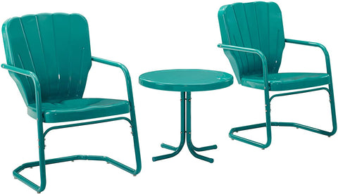 Oakestry KO10012TU Ridgeland Retro Metal 3-Piece Seating Set with 2 Chairs and Side Table, Turquoise