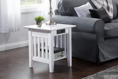 Oakestry Mission End Table with Charging Station, White