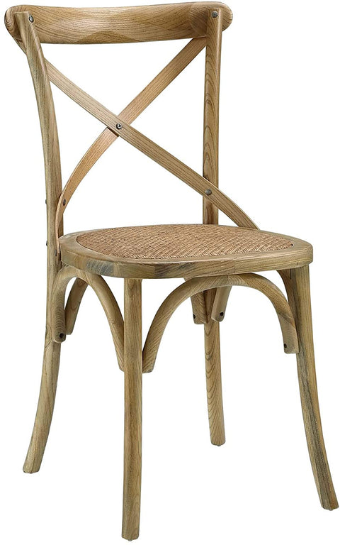 Oakestry Gear Rustic Modern Farmhouse Elm Wood Rattan Two Dining Chairs in Natural