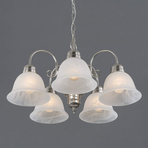 Oakestry 1435-5SN Manzanita 5 Light Chandelier, Frosted White Marble Glass Shades, Satin Nickel Finished Frame